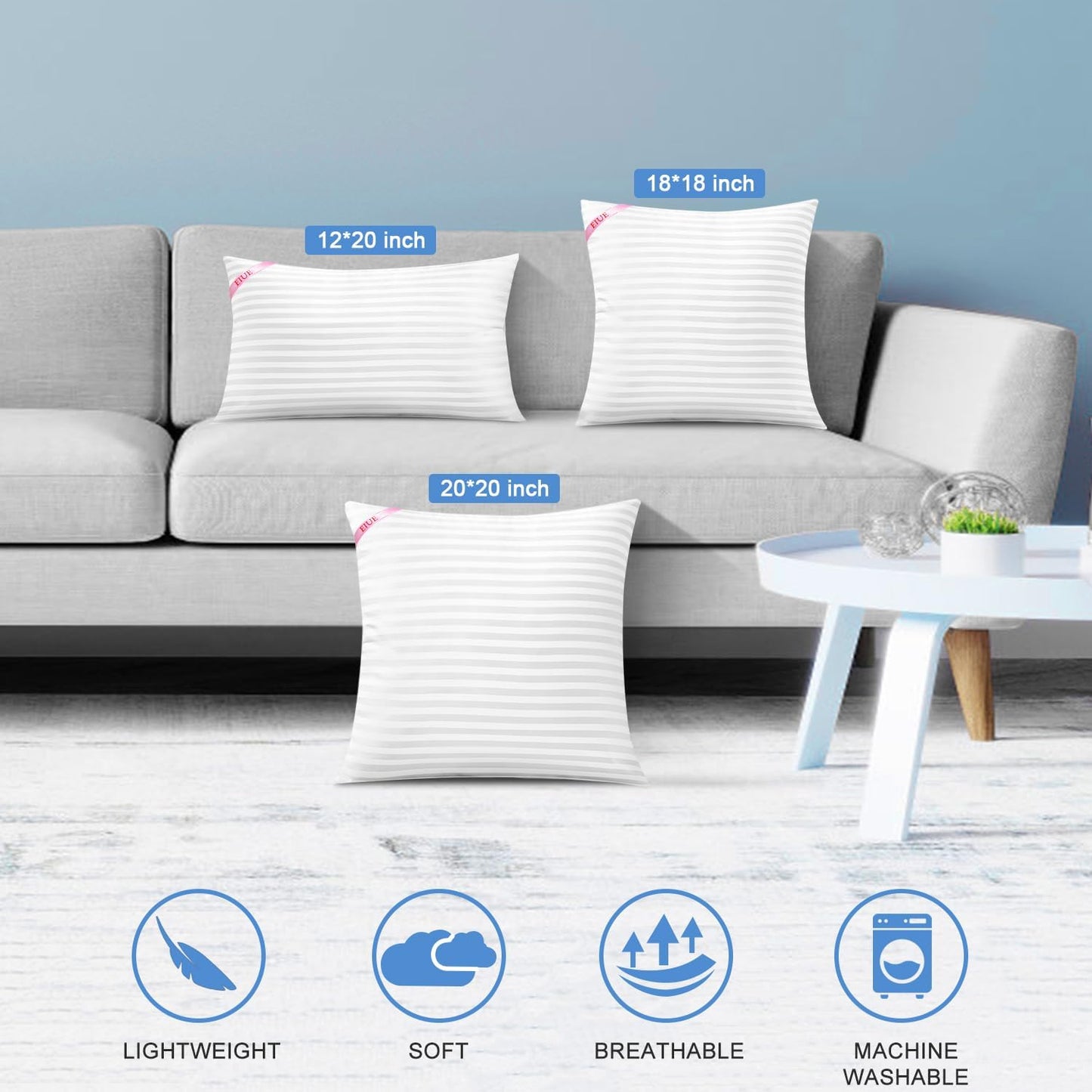EIUE Throw Pillow Inserts, Machine Washable Pillows,Premium Polyester Fiber Fill for Sofa Bed & Decorative Cushions (White, 18x18inch)
