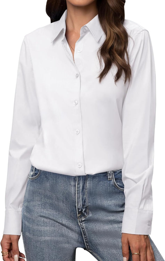 Gleeivy Button Down Shirts for Women Classic Fit Dress Shirt Work Business Casual Long Sleeve Blouse Tops