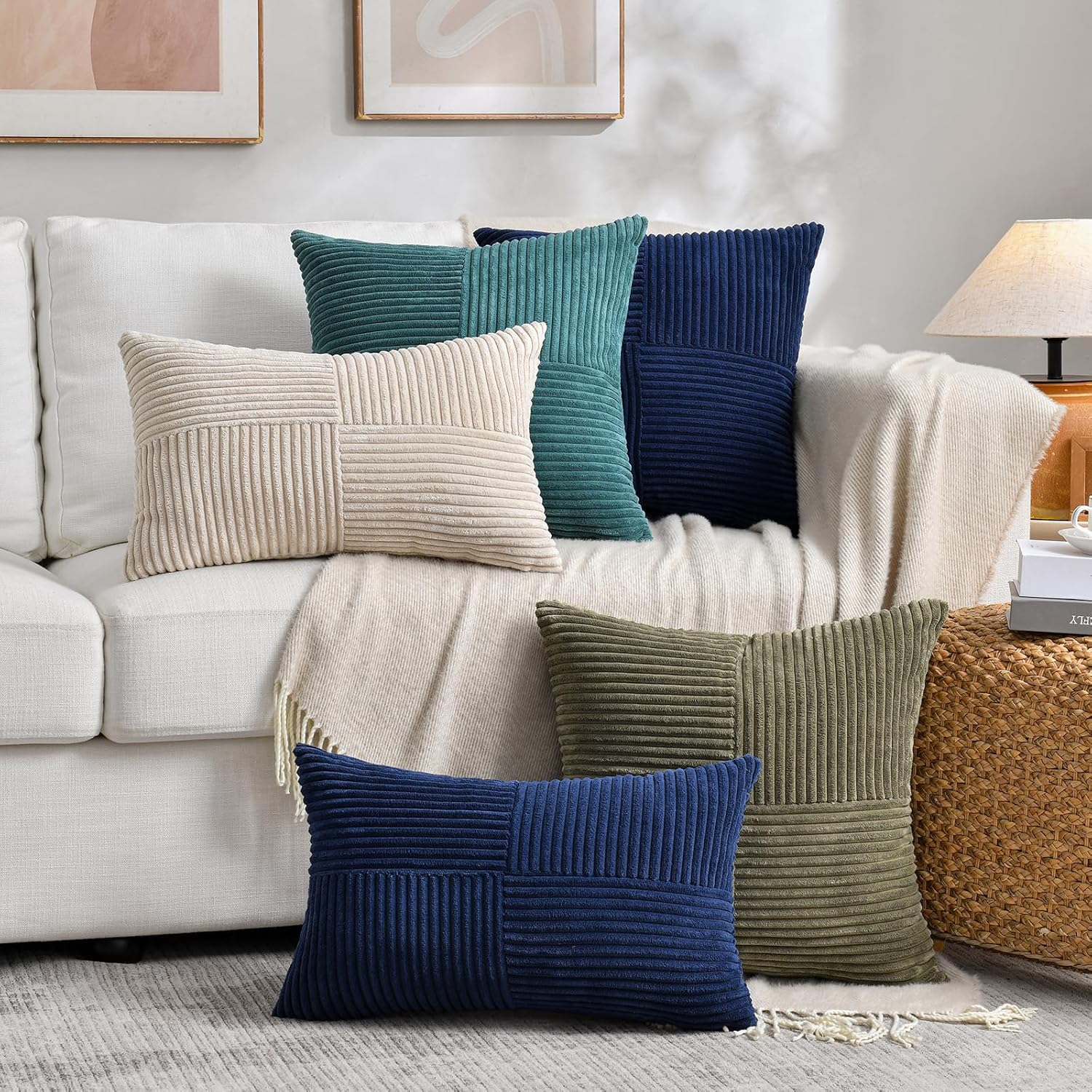 Fancy Homi 2 Packs Rust Boho Decorative Throw Pillow Covers 18x18 Inch for Couch Bed Sofa, Farmhouse Fall Home Decor, Soft Corss Corduroy Patchwork Textured Terracotta Accent Cushion Case 45x45 cm