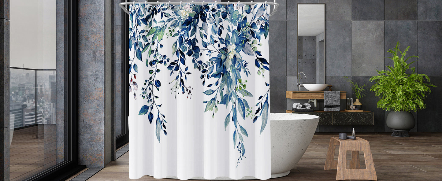 Shower Curtain Blue Eucalyptus Shower Curtains for Bathroom, Watercolor Leaf Shower Curtain Sets Waterproof Plant Shower Curtain Leaves Fabric Cloth Bathroom Curtains 72x72 inch with Hooks