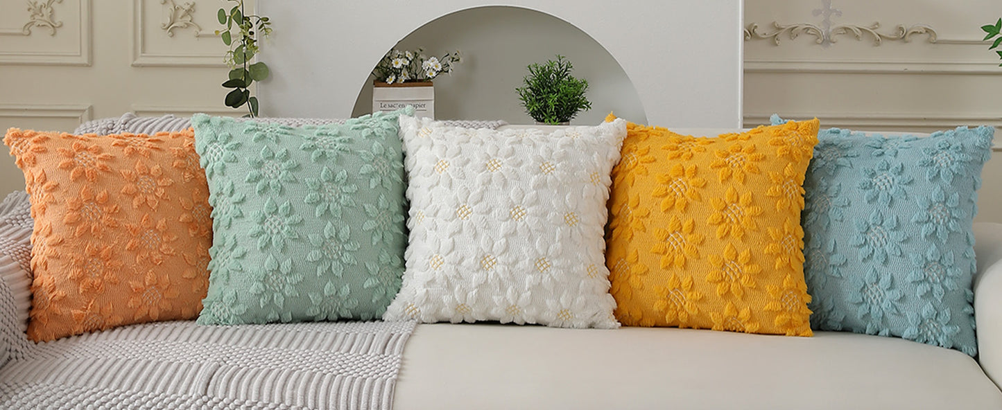 DFXSZ Spring Summer Pillow Covers 18x18 inch Set of 2 Farmhouse Decor Yellow Color Flower Heart Sunflower Soft Plush Faux Fur Jacquard Throw Pillows for Sofa Holiday Spring Home Decor PTK024C18