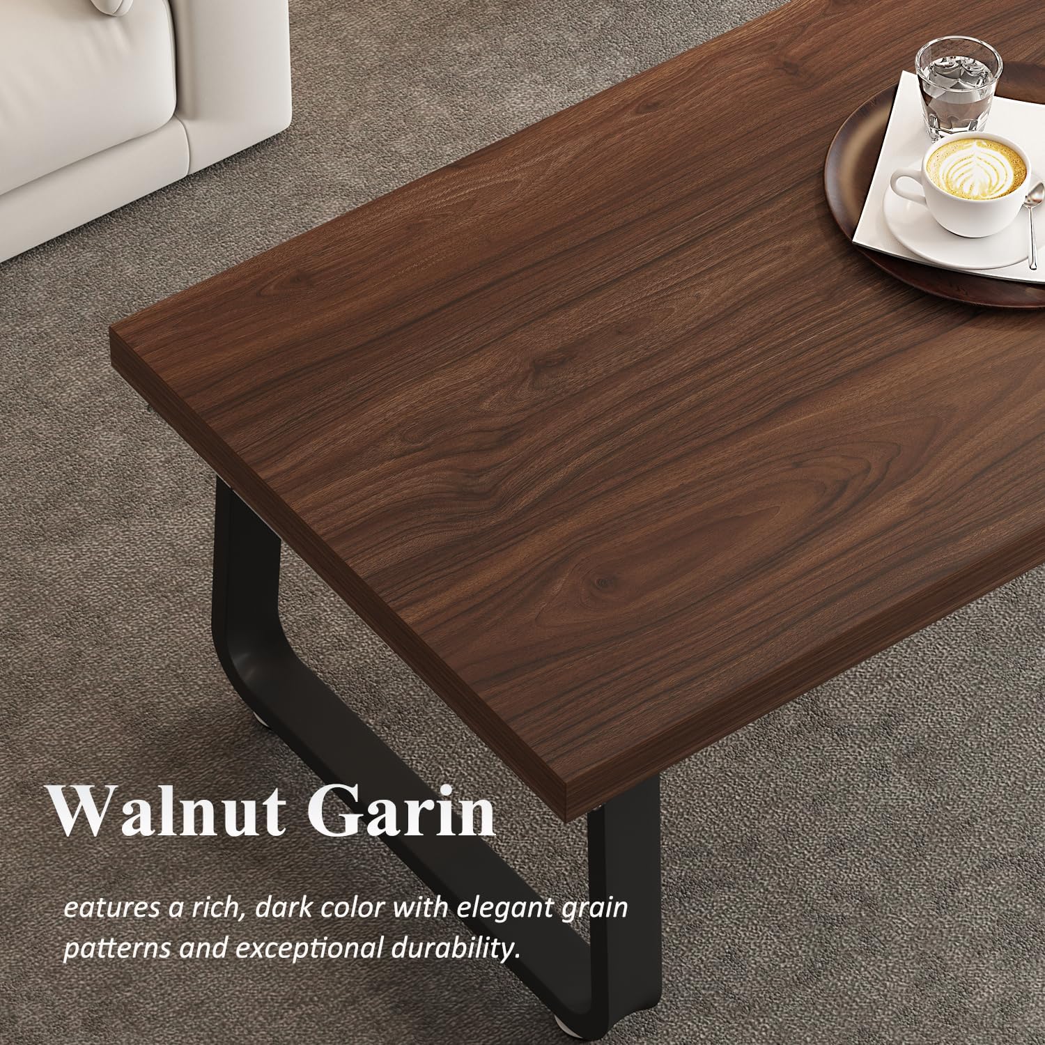 HSH Rustic Walnut Coffee Table, Modern Center Table, Rectangle Industrial Living Room Coffee Table, Simple Farmhouse Wood and Metal Tea Table for Home Bedroom Office, Walnut, 47 in