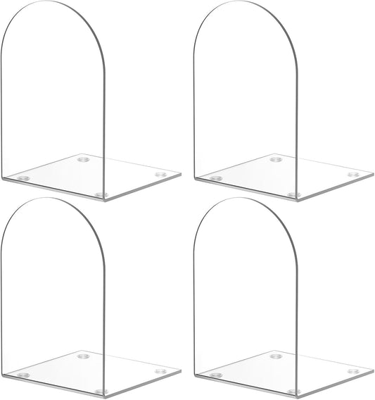 Acrylic Bookends 4 Pieces, Clear Bookends for Shelves, Book Ends for Shelves and Desktop Organizer, Transparent Shelf Book Stopper to Hold Books for Home Office Supplies