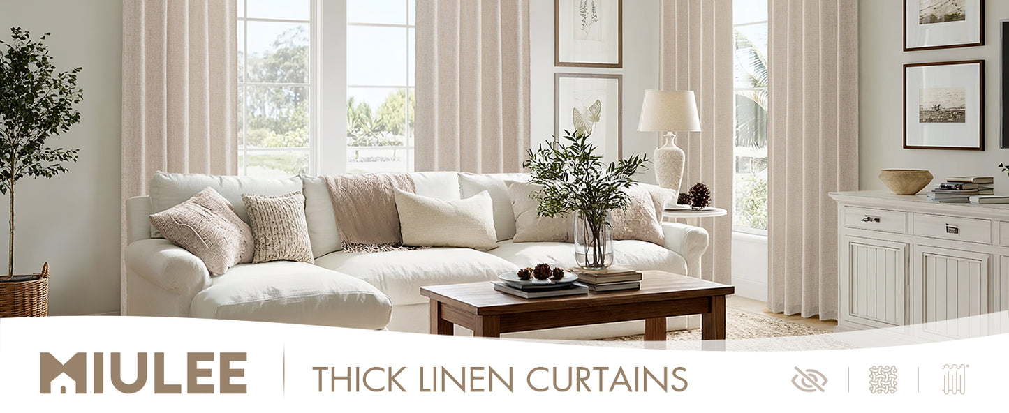 Linen Curtains 84 Inch Length 2 Panels Natural Semi Sheer Curtain with Back Tab Rod Pocket, Light Filtering Window Privacy Burlap Drapes for Living Room Bedroom 42W x 84L Linen