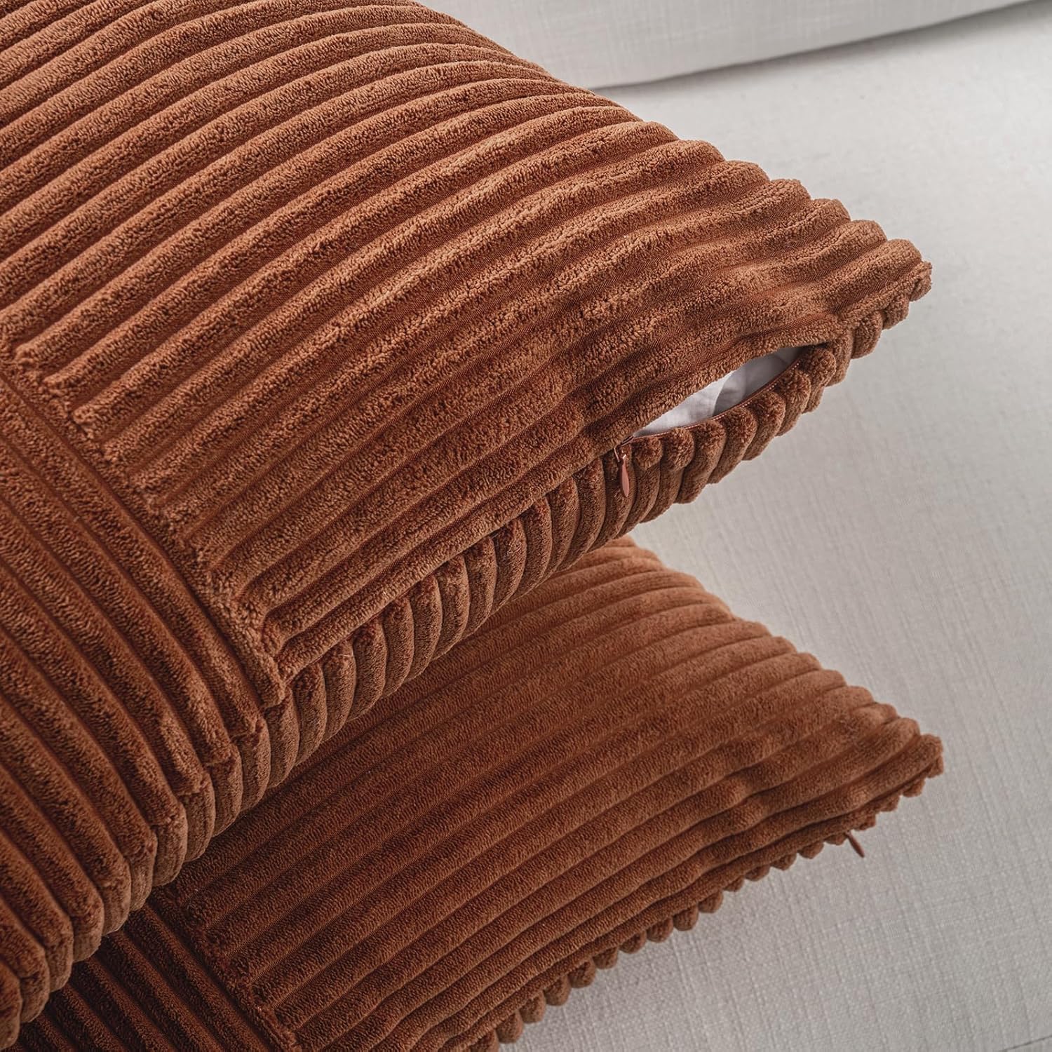 Fancy Homi 2 Packs Rust Boho Decorative Throw Pillow Covers 18x18 Inch for Couch Bed Sofa, Farmhouse Fall Home Decor, Soft Corss Corduroy Patchwork Textured Terracotta Accent Cushion Case 45x45 cm