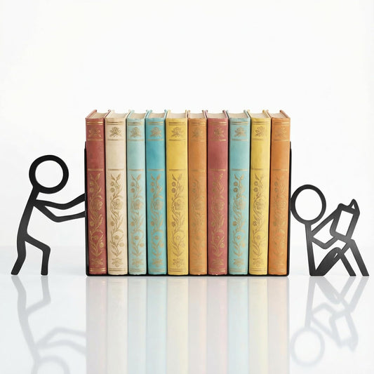 Bookends Decorative Metal Unique Cool Home Desk Bookend Cute Funny Books Ends Reading Decor Bookshelf Decor for Library Office School Livingroom,Ideal Gifts for Book Lovers(Black)
