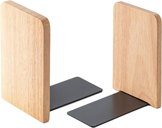 2 Pcs Wood Book Ends for Shelves, Bookends for Heavy Books,CD,File,Video Games, Book Organizer for Home Office School Supplies (2, Small)