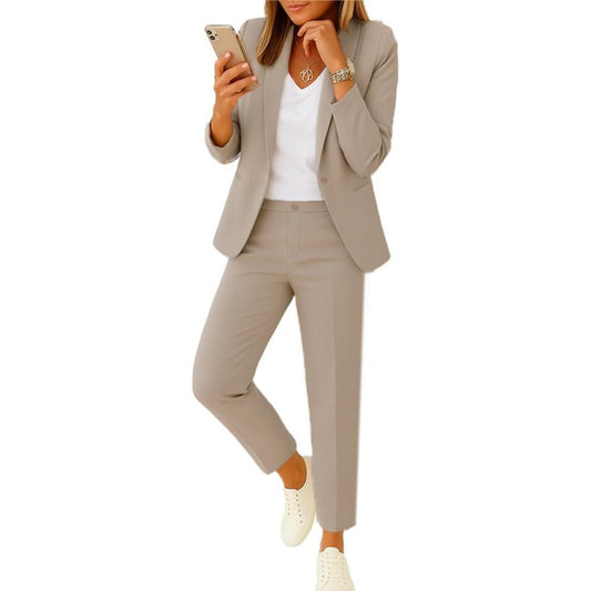 Kubsid Pant Suits for Women Dressy 2026 Business Blazer and Elastic High Waist Straight Leg Pants Work 2 Piece Outfits