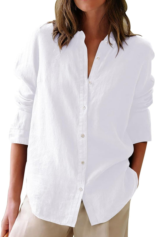 Button Down Shirts for Women Cotton Oxford Shirts Long Sleeve Dress Shirts Collared Blouses Work Casual Solid Tunic Tops