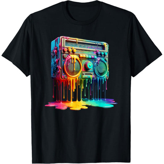 Dripping Paint Boombox Old School 80s Music Hip Hop T-Shirt