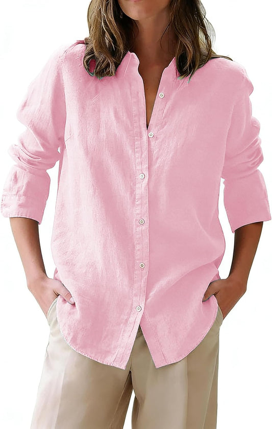 siliteelon Button Down Shirts for Women Oxford Shirt Cotton Dress Shirts Collared Long Sleeve Wrinkle Free Blouse Tops