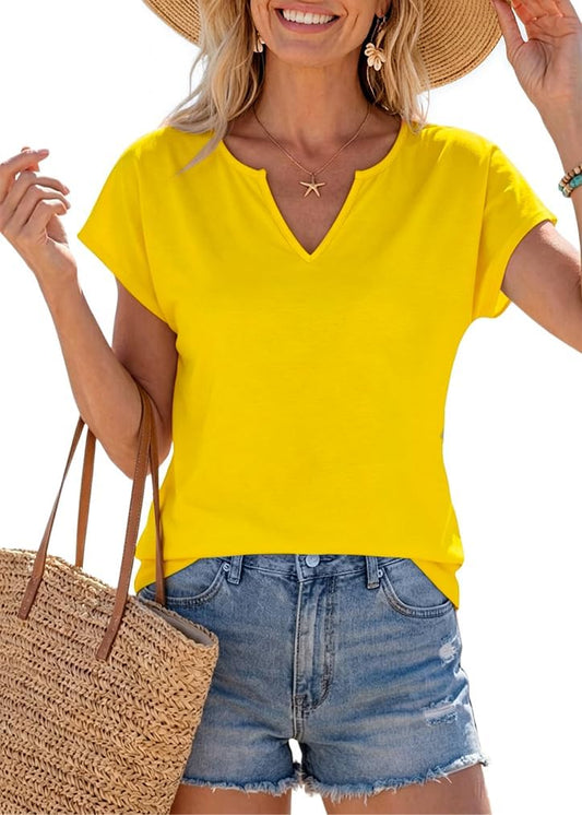Womens V Neck T Shirts Spring Summer Cap Sleeve Loose Fit Basic Tees for Work Business Casual Office Vacation Clothes